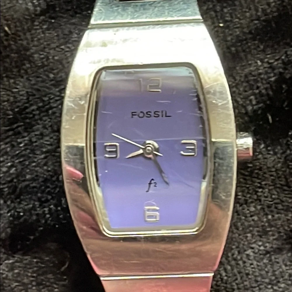 Ladies Silver Fossil Watch with Purple Face - Picture 2 of 5